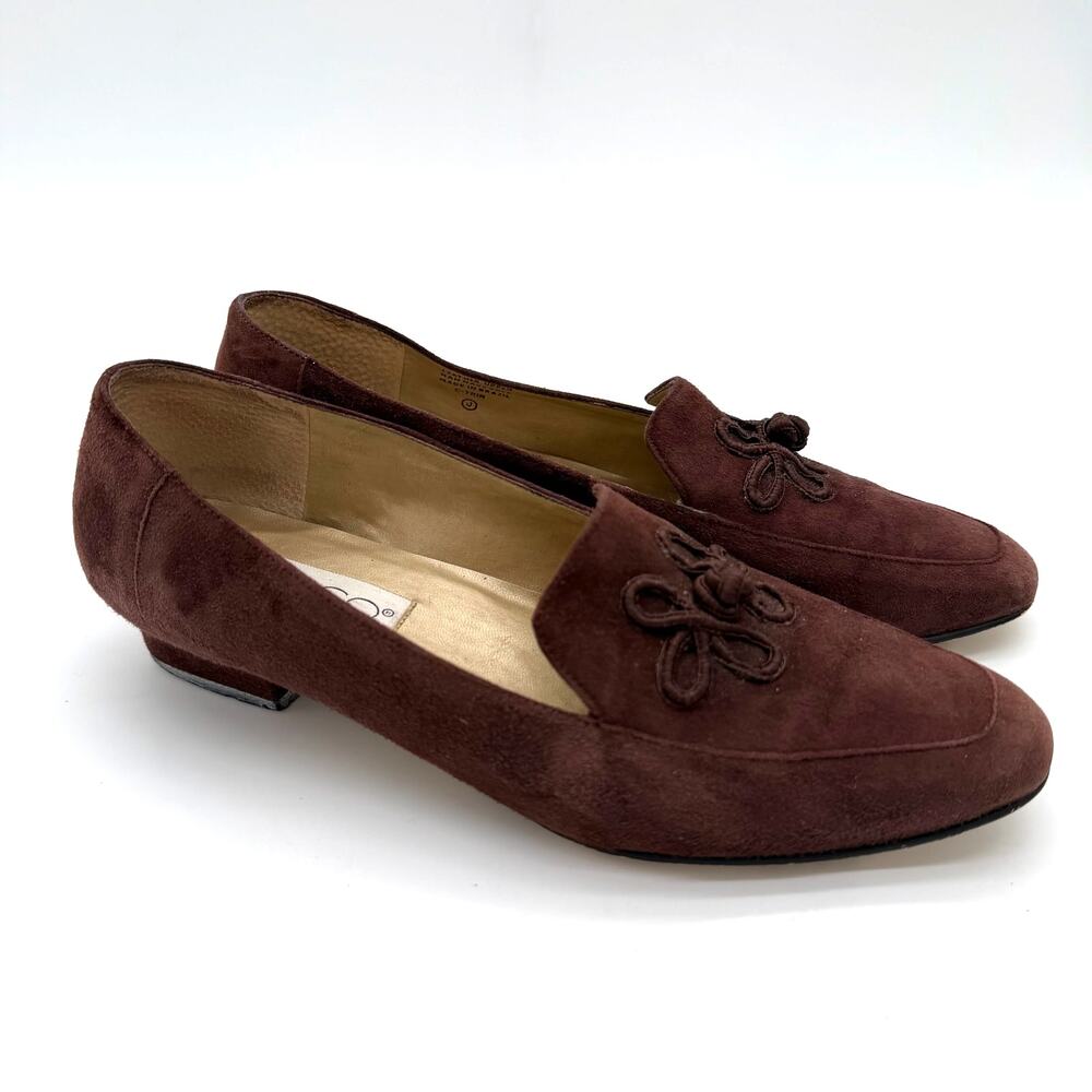 Vintage Calico Elegant Brazil Suede Leather Chocolate Brown Low Heel Pumps 8.5
